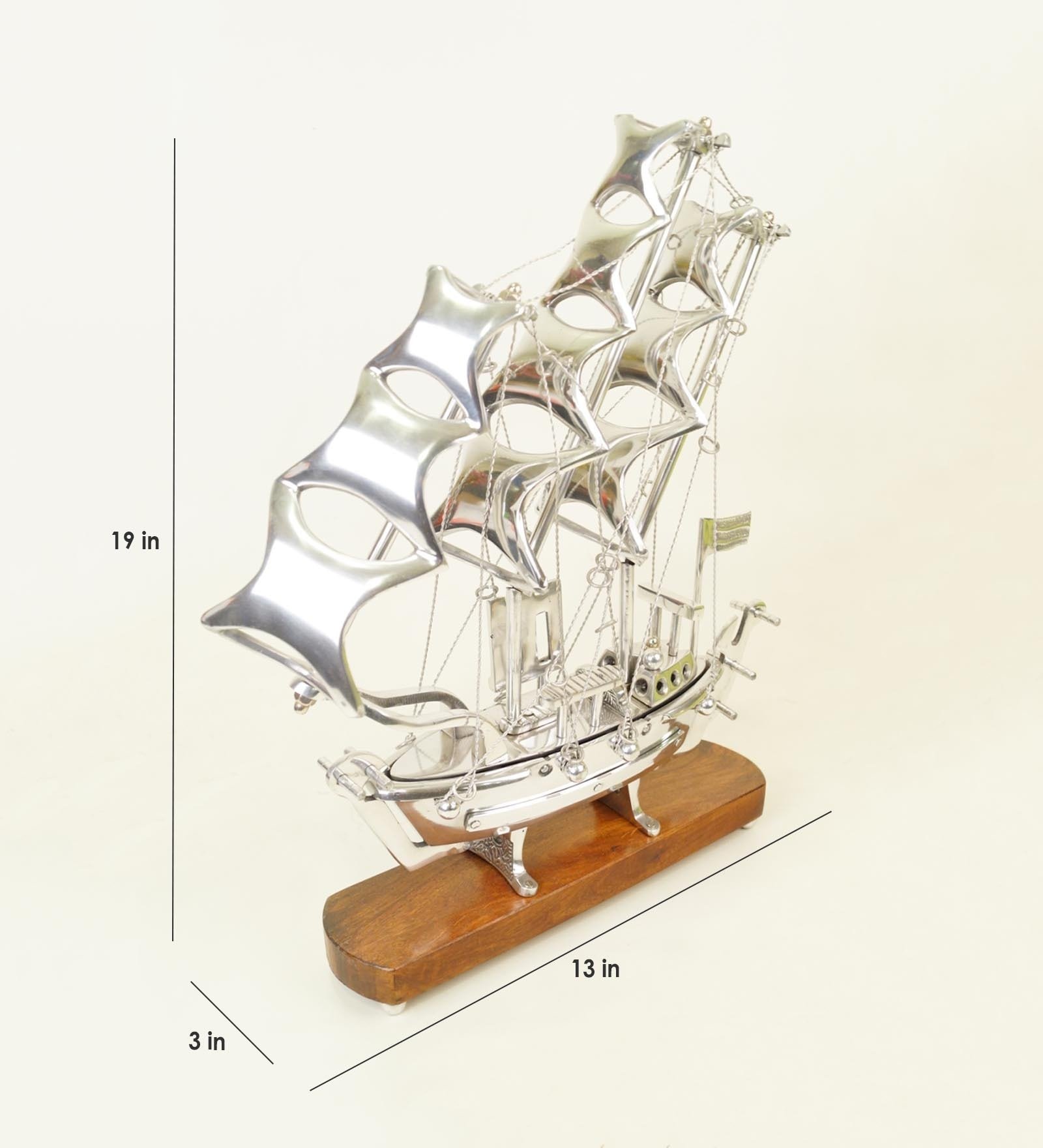 Chrome & Brown Wood & Metal Ship